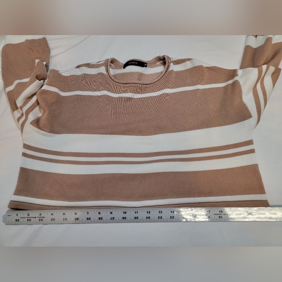 ZESICA Women's Size Medium Long Sleeve Crewneck Stripe Crop Sweater - Picture 2 of 10